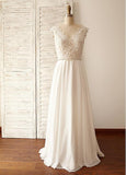 Chiffon V-neck A-line Wedding Dresses With Lace Appliques