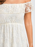Off Shoulder Ruffle Lace Wedding Dress