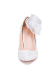 Simple Lace Upper Closed Toe Stiletto Heels Wedding/ Bridal Party Shoes With Flowers & Rhinestones