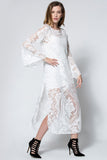 White Flare Sleeve Sheer Lace Maxi Dres