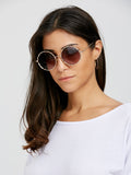 Cute Wavy Metallic Frame Leg Ombre Round Sunglasses 