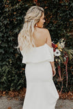 Off the Shoulder Satin Sexy Mermaid Wedding Dress with Slit