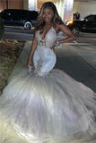 Spaghetti Straps Silver Sparkling Sequins Mermaid Beads Appliques Prom Dress