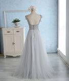 Gray Sweetheart Lace Tulle Long Prom Dress