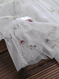 White Long Sleeve Floral Tulle Dress With Tank Top
