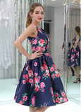 Gorgeous Floral Cloth V-neck Neckline Knee-length A-line Homecoming Dresses With Beadings