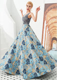 Tulle V-neck A-line Floral Formal & Evening Dress with Beading