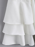 Ruffle Trim Tiered Flare Sleeve Blouse White