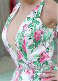  Floral Cloth V-neck Neckline Short Length A-line Homecoming Dresses With Beadings