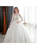 Designer Open Back Lace Ball Gown Long Sleeve Wedding Dress