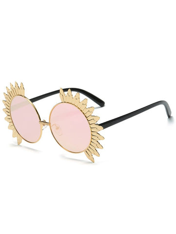 Metal Sun Design Frame Mirror Round Sunglasses