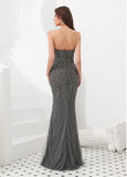 Beading Silver Tulle Sweetheart Mermaid Evening Dresses With Detachable Shawl
