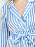 Blue Striped Slit Maxi Dress With Pockets