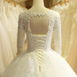 Lace Vintage Pearls Long Sleeve Wedding Dress
