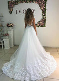 Elegant White Tulle Lace Appliques Cap Sleeve Wedding Dress