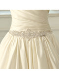 Matte Satin V-Neck Beading Cathedral Wedding Dress