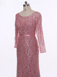Long Sleeves Sequined Beading Evening Dress