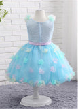 Amazing Tulle & Lace V-neck Neckline Ball Gown Flower Girl Dresses With Handmade Flowers & Bowknot