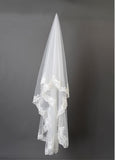 Beautiful Ivory Tulle Cathedral Wedding Veil With Lace Appliques