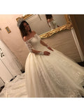 Long Sleeves Appliques Ball Gown Wedding Dress