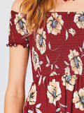 Floral Off Shoulder Shirred Asymmetric Maxi Dress