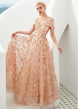 Gold Off The Shoulder Sequin Lace Long Evening Prom Dress