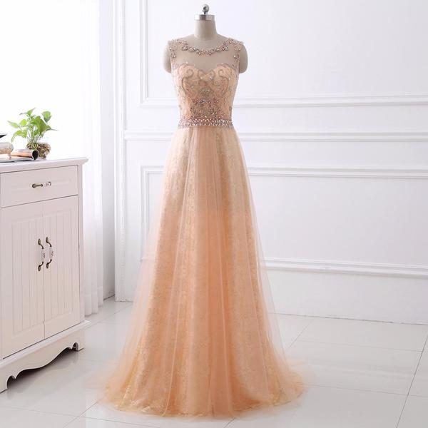 Chic Coral Tulle Scoop Beading Aplliques Evening Prom Dress – Sassymyprom