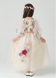 Lovely Satin & Organza V-Neck A-Line Flower Girl Dress With Handmade Flowers