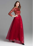 Charming Tulle Bateau Red Long A-line Prom Dress 