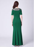 Cotton Jewel Long Green Mermaid Formal Dress With Slit
