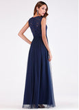 Fantastic Lace & Tulle V-neck Blue A-line Evening Dress
