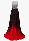Chiffon Jewel Neckline Ombre A-line Evening Dress