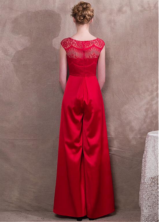 Jumpsuit Acetate Satin & Lace Jewel Red Evening Dress – Sassymyprom