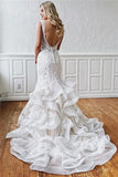 Ruffles V-neck Lace Backless Classic Mermaid Wedding Dress