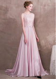 Satin & Tulle Bateau Pink Belt Prom Dress With Handmade Flowers