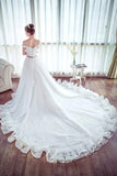 Lace Long Unique White Off The Shoulder Wedding Dress With Belt