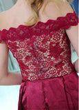  Lace & Satin Off-the-shoulder Neckline Short Length A-line Cocktail Dresses