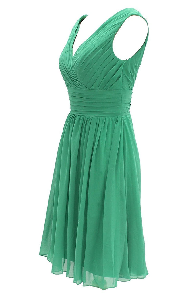 V Neck Watermelon Chiffon Short Bridesmaid Dress – Sassymyprom