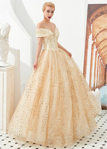 Gold Timeless Sequin Lace Evening Prom Dress