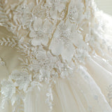 Lace Vintage Pearls Long Sleeve Wedding Dress