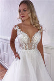 Appliques See Through Open Back Straps Backless Bridal Wedding Dress