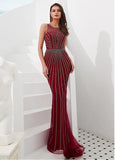Beading Tulle & Spandex Jewel Floor-length Mermaid Evening Dress