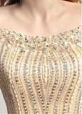 Gold Tulle Scoop Mermaid Evening Dress With Beadings