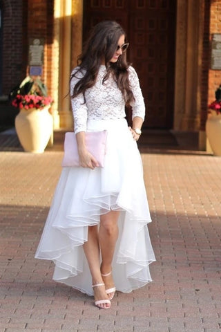 Organza High Low Two Piece Scoop Long Sleeve Lace Wedding Dress Sassymyprom Organza High Low Two Piece Scoop Long Sleeve Lace Wedding Dress Sassymyprom