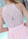 Pretty Chiffon & Lace V-neck Neckline Knee-length A-line Homecoming Dresses With Belt