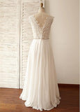 Chiffon V-neck A-line Wedding Dresses With Lace Appliques