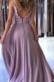 Purple Chiffon Appliques Backless Open Back Prom Dress
