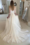 See Through Long Sleeve Open Back Appliques Tiered Sexy Wedding Dress
