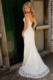 Backless Spaghetti Strap Long Bridal Mermaid Lace Wedding Dress