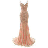 Gold Mermaid Beading Sparkle Tulle Prom Dress
